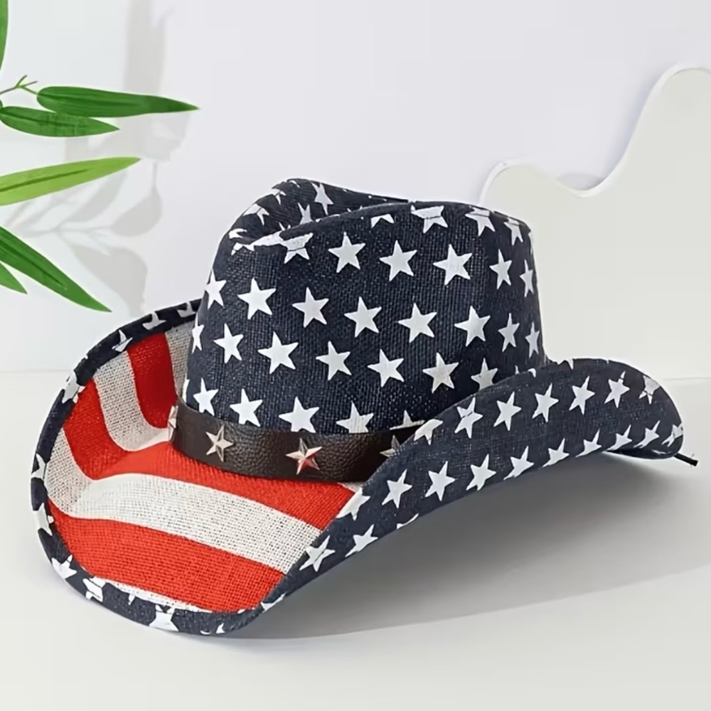 Adult American Flag Star Cowboy Hat - Blue & Red